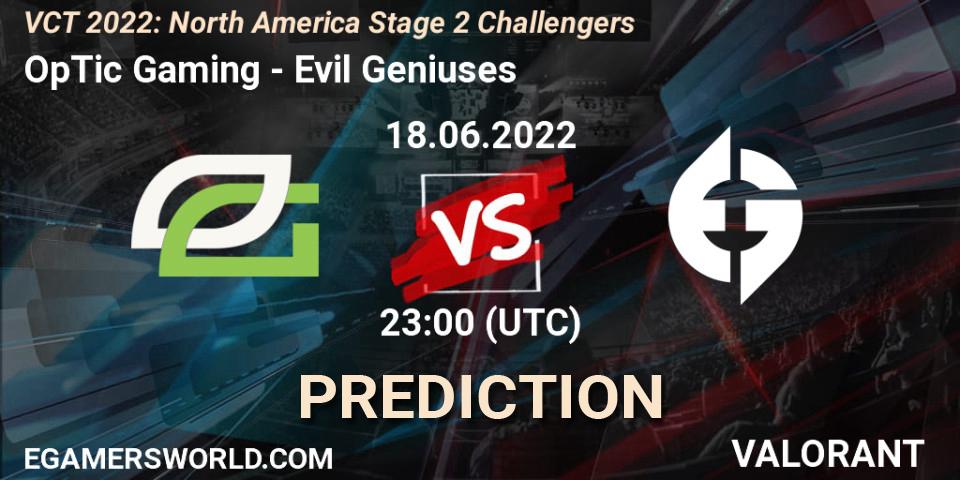 Pronósticos OpTic Gaming - Evil Geniuses. 18.06.22. VCT 2022: North America Stage 2 Challengers - VALORANT