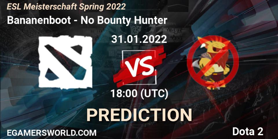 Pronósticos Bananenboot - No Bounty Hunter. 31.01.2022 at 18:01. ESL Meisterschaft Spring 2022 - Dota 2