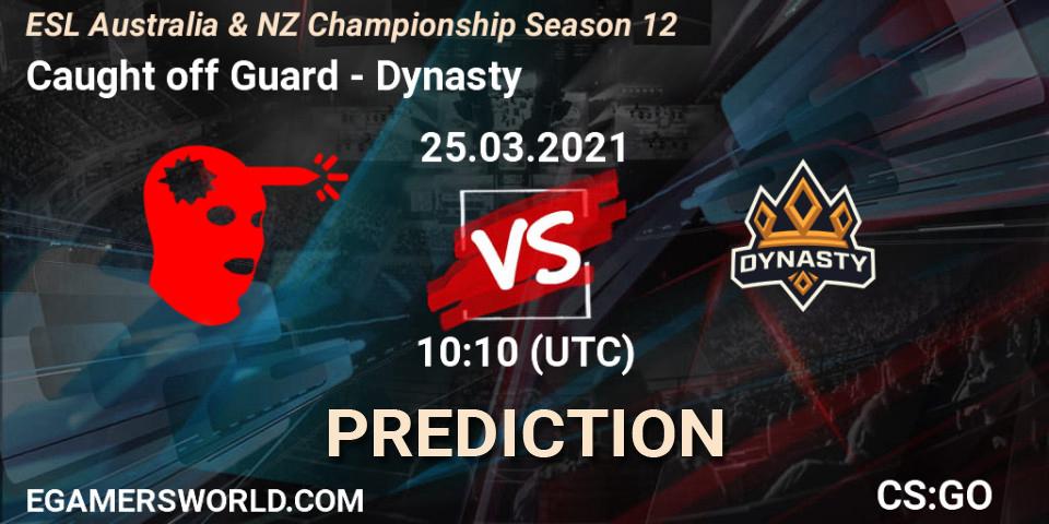 Pronósticos Caught off Guard - Dynasty. 25.03.2021 at 09:30. ESL Australia & NZ Championship Season 12 - Counter-Strike (CS2)