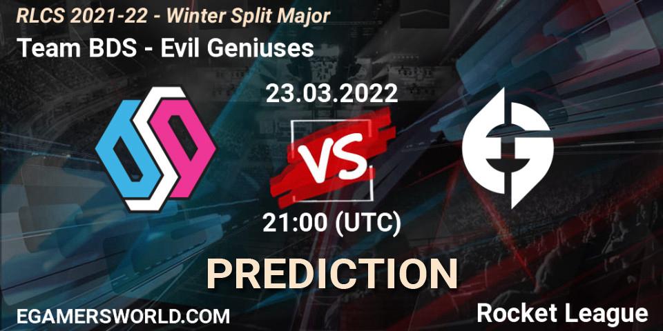 Pronósticos Team BDS - Evil Geniuses. 23.03.2022 at 21:00. RLCS 2021-22 - Winter Split Major - Rocket League