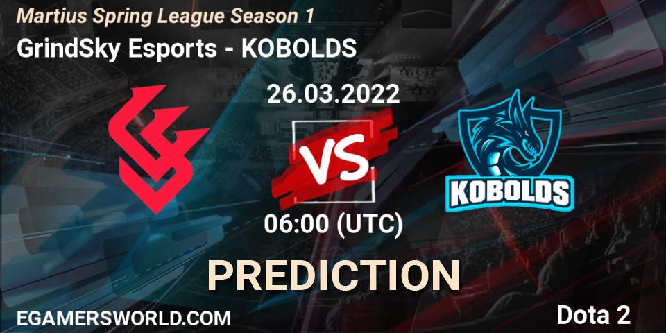 Pronósticos GrindSky Esports - KOBOLDS. 23.03.2022 at 05:07. Martius Spring League Season 1 - Dota 2
