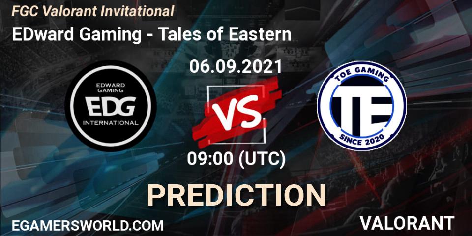 Pronósticos EDward Gaming - Tales of Eastern. 06.09.2021 at 09:00. FGC Valorant Invitational - VALORANT