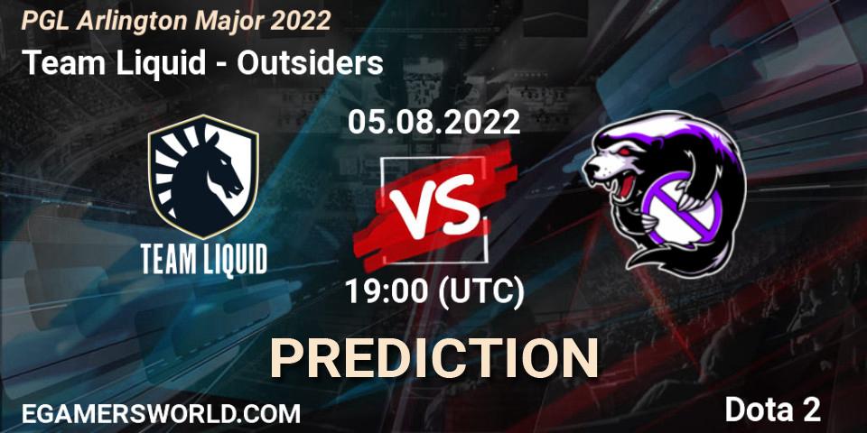 Pronósticos Team Liquid - Outsiders. 05.08.2022 at 19:29. PGL Arlington Major 2022 - Group Stage - Dota 2