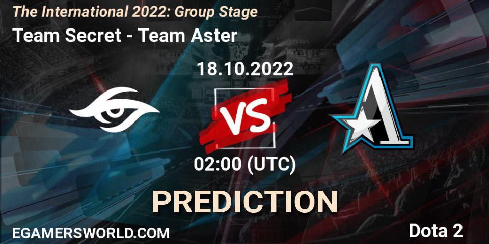 Pronósticos Team Secret - Team Aster. 18.10.2022 at 02:04. The International 2022: Group Stage - Dota 2