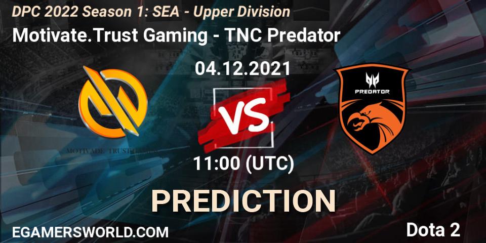 Pronósticos Motivate.Trust Gaming - TNC Predator. 04.12.2021 at 11:00. DPC 2022 Season 1: SEA - Upper Division - Dota 2
