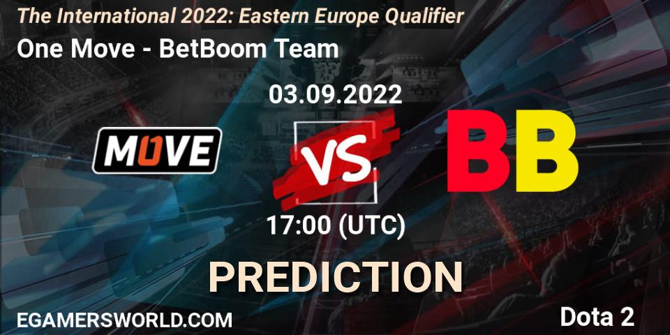 Pronósticos One Move - BetBoom Team. 03.09.2022 at 16:49. The International 2022: Eastern Europe Qualifier - Dota 2
