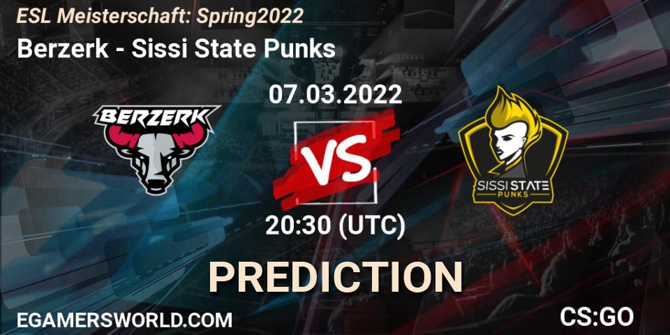 Pronósticos Berzerk - Sissi State Punks. 07.03.2022 at 20:30. ESL Meisterschaft: Spring 2022 - Counter-Strike (CS2)
