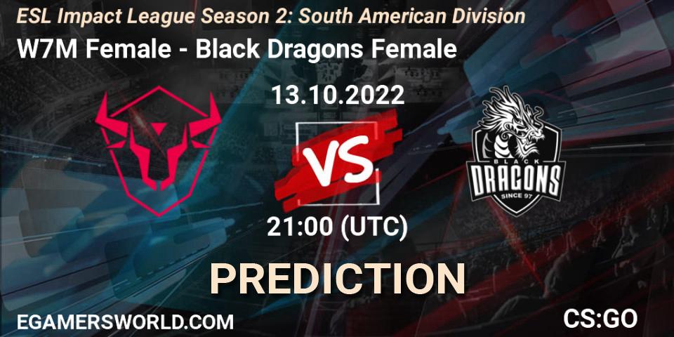 Pronósticos W7M Female - Black Dragons Female. 13.10.2022 at 21:00. ESL Impact League Season 2: South American Division - Counter-Strike (CS2)
