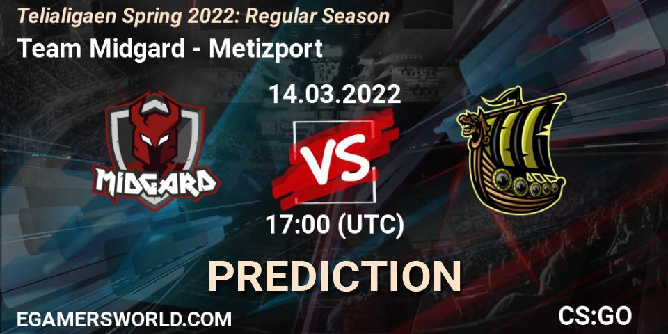 Pronósticos Team Midgard - Metizport. 14.03.2022 at 17:00. Telialigaen Spring 2022: Regular Season - Counter-Strike (CS2)