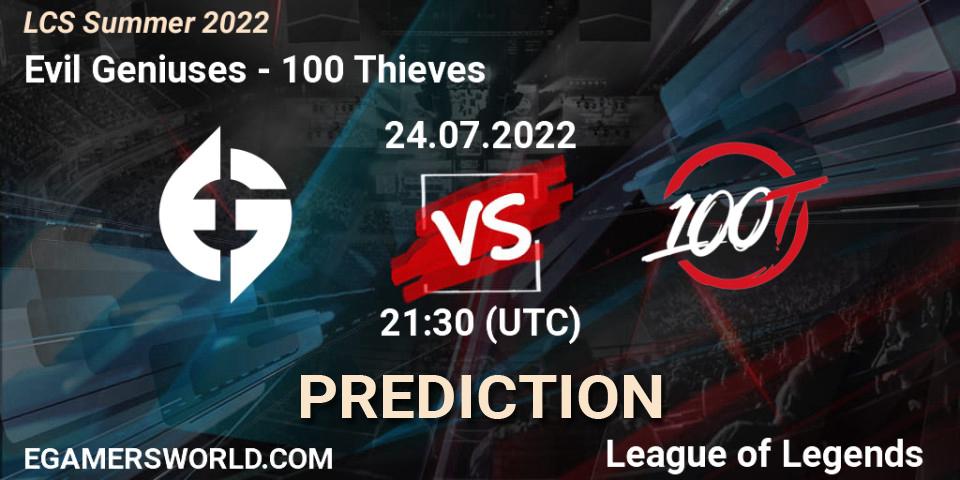 Pronósticos Evil Geniuses - 100 Thieves. 24.07.2022 at 21:30. LCS Summer 2022 - LoL