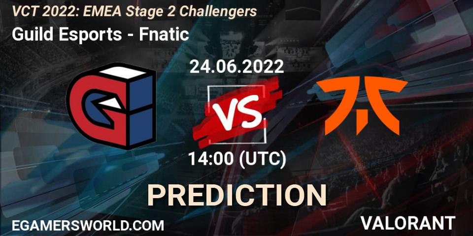 Pronósticos Guild Esports - Fnatic. 24.06.2022 at 14:05. VCT 2022: EMEA Stage 2 Challengers - VALORANT