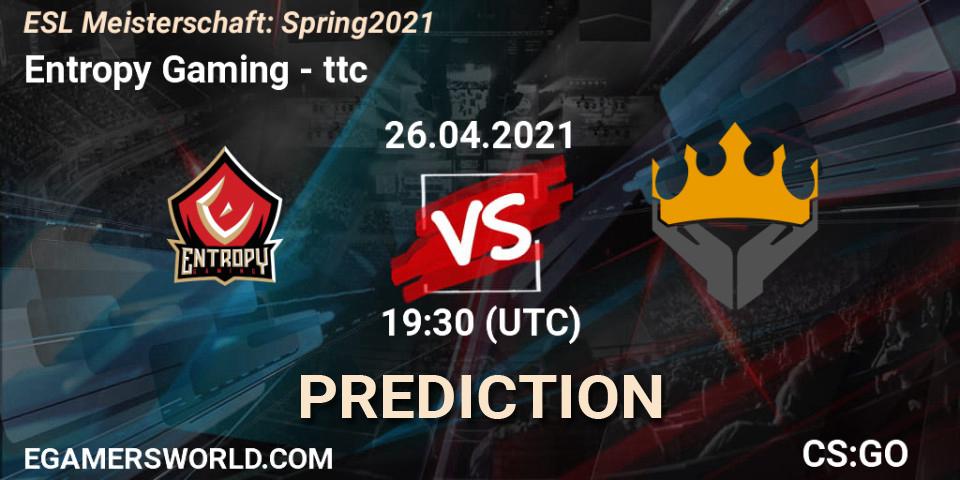 Pronósticos Entropy Gaming - ttc. 26.04.2021 at 19:30. ESL Meisterschaft: Spring 2021 - Counter-Strike (CS2)