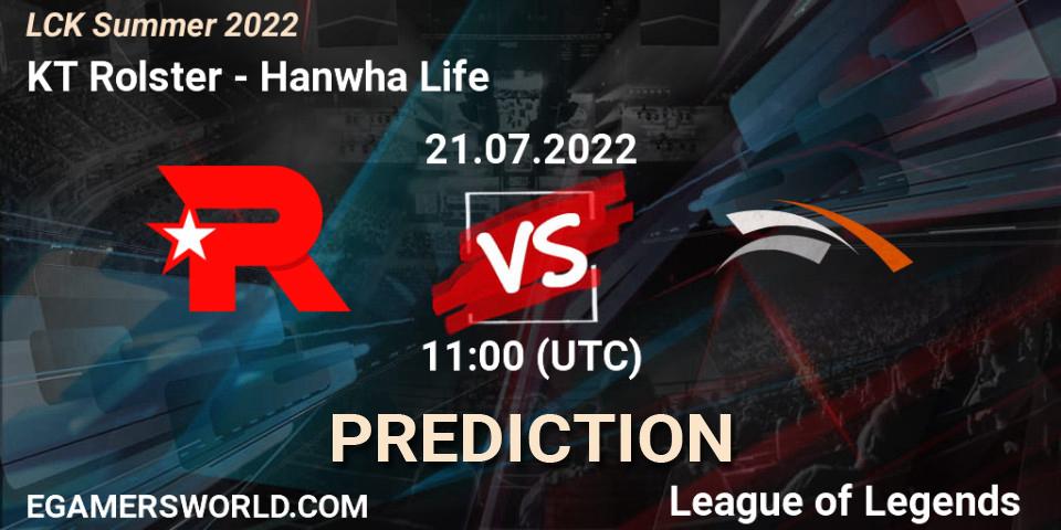 Pronósticos KT Rolster - Hanwha Life. 21.07.2022 at 11:00. LCK Summer 2022 - LoL
