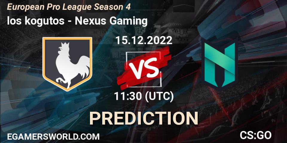 Pronósticos los kogutos - Nexus Gaming. 15.12.2022 at 12:00. European Pro League Season 4 - Counter-Strike (CS2)