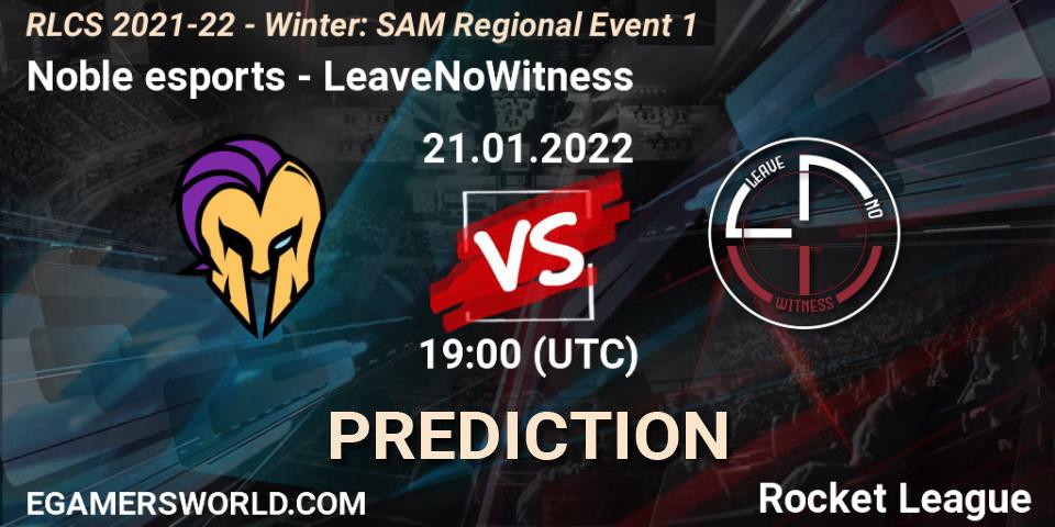 Pronósticos Noble esports - LeaveNoWitness. 21.01.2022 at 19:00. RLCS 2021-22 - Winter: SAM Regional Event 1 - Rocket League