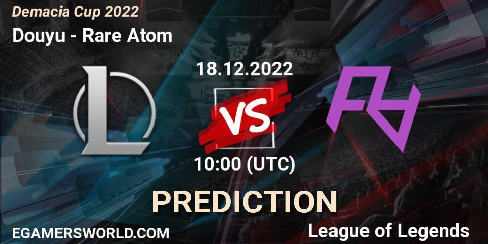 Pronósticos Douyu - Rare Atom. 18.12.2022 at 10:40. Demacia Cup 2022 - LoL