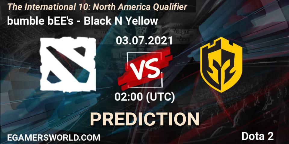 Pronósticos bumble bEE's - Black N Yellow. 03.07.2021 at 00:31. The International 10: North America Qualifier - Dota 2