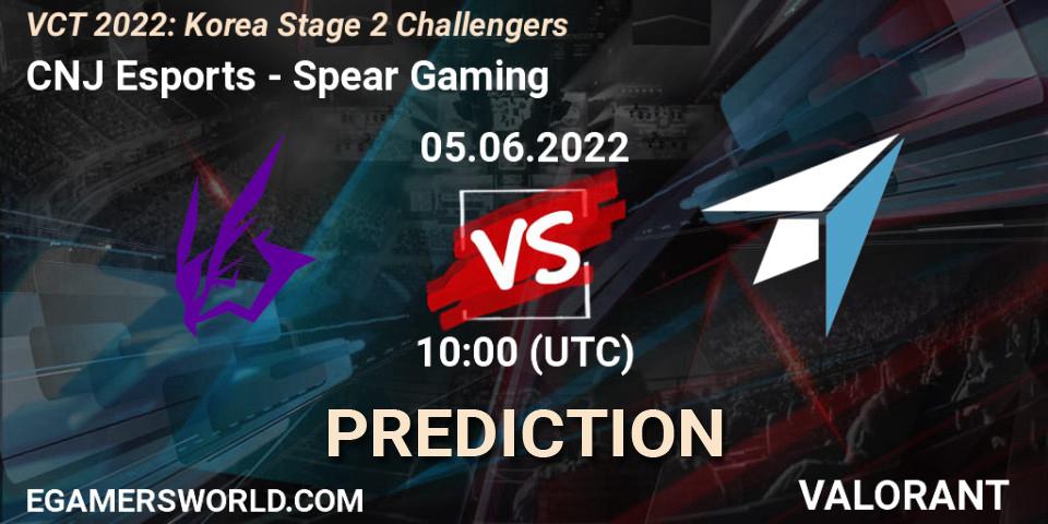 Pronósticos CNJ Esports - Spear Gaming. 05.06.2022 at 09:30. VCT 2022: Korea Stage 2 Challengers - VALORANT