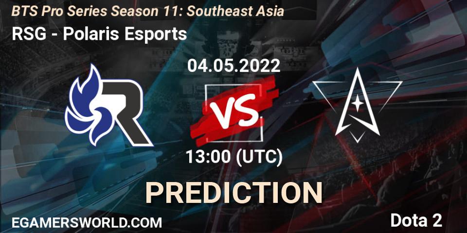 Pronósticos RSG - Polaris Esports. 04.05.2022 at 13:21. BTS Pro Series Season 11: Southeast Asia - Dota 2
