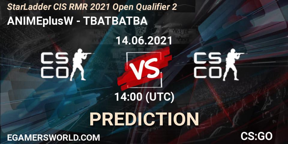 Pronósticos ANIMEplusW - TBATBATBA. 14.06.2021 at 14:05. StarLadder CIS RMR 2021 Open Qualifier 2 - Counter-Strike (CS2)