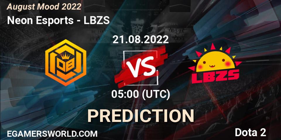 Pronósticos Neon Esports - LBZS. 21.08.2022 at 05:21. August Mood 2022 - Dota 2