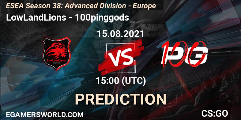 Pronósticos LowLandLions - 100pinggods. 15.08.2021 at 15:00. ESEA Season 38: Advanced Division - Europe - Counter-Strike (CS2)