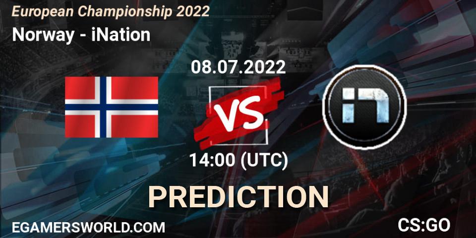 Pronósticos Norway - iNation. 08.07.2022 at 14:00. European Championship 2022 - Counter-Strike (CS2)