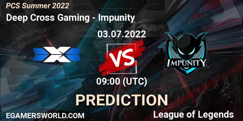 Pronósticos Deep Cross Gaming - Impunity. 03.07.2022 at 09:00. PCS Summer 2022 - LoL