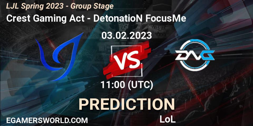 Pronósticos Crest Gaming Act - DetonatioN FocusMe. 03.02.23. LJL Spring 2023 - Group Stage - LoL