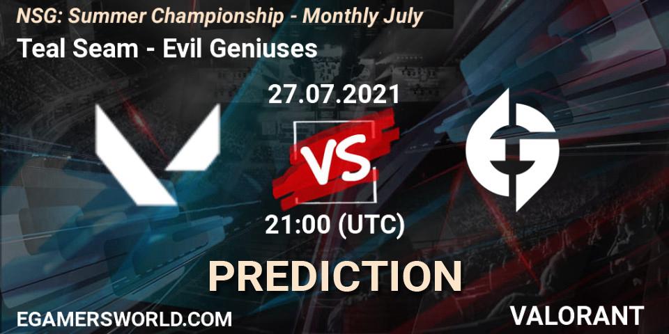 Pronósticos Teal Seam - Evil Geniuses. 27.07.2021 at 21:00. NSG: Summer Championship - Monthly July - VALORANT