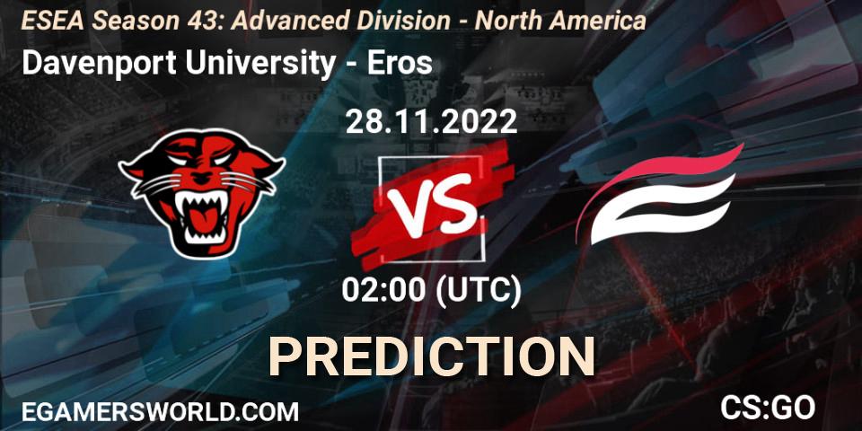 Pronósticos Davenport University - Eros. 28.11.22. ESEA Season 43: Advanced Division - North America - CS2 (CS:GO)