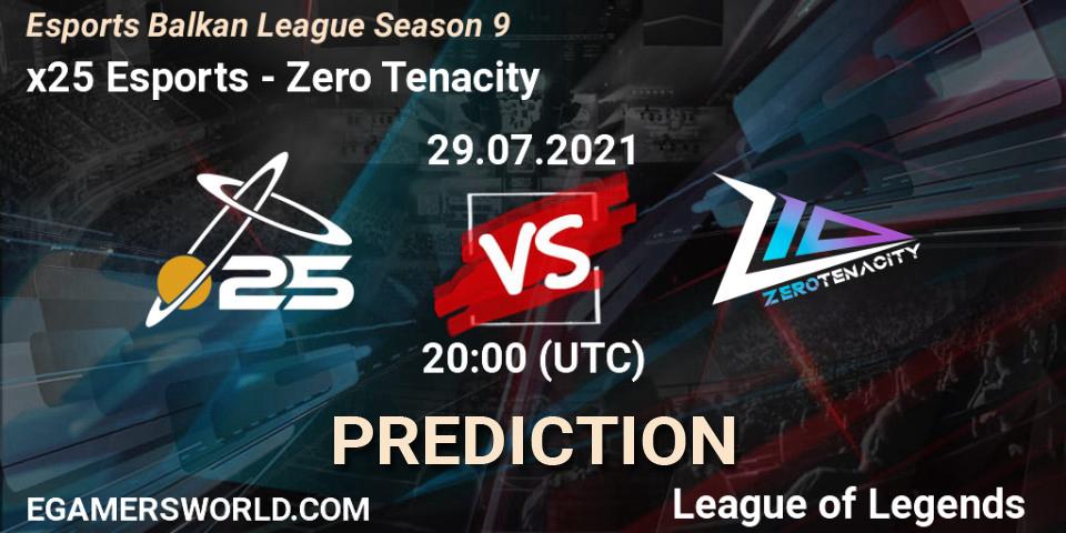 Pronósticos x25 Esports - Zero Tenacity. 29.07.2021 at 20:00. Esports Balkan League Season 9 - LoL
