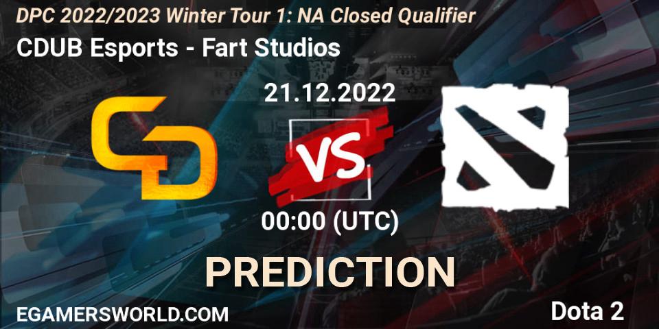 Pronósticos CDUB Esports - Fart Studios. 21.12.2022 at 00:49. DPC 2022/2023 Winter Tour 1: NA Closed Qualifier - Dota 2