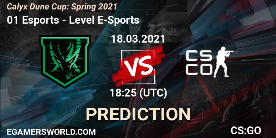 Pronósticos 01 Esports - Level E-Sports. 18.03.2021 at 18:30. Calyx Dune Cup: Spring 2021 - Counter-Strike (CS2)