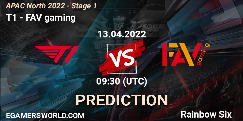 Pronósticos T1 - FAV gaming. 13.04.2022 at 09:30. APAC North 2022 - Stage 1 - Rainbow Six