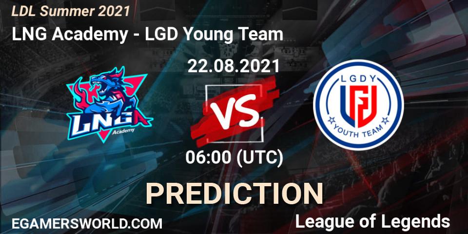 Pronósticos LNG Academy - LGD Young Team. 22.08.2021 at 06:00. LDL Summer 2021 - LoL