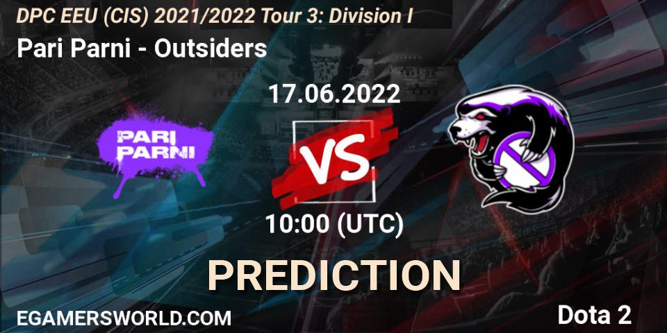 Pronósticos Pari Parni - Outsiders. 17.06.2022 at 10:33. DPC EEU (CIS) 2021/2022 Tour 3: Division I - Dota 2