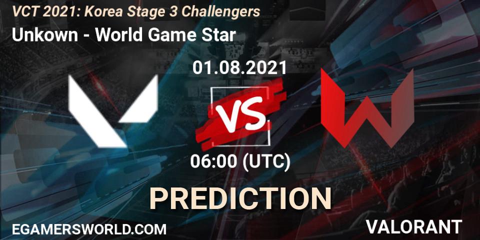 Pronósticos Unkown - World Game Star. 01.08.2021 at 06:00. VCT 2021: Korea Stage 3 Challengers - VALORANT