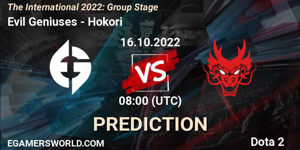 Pronósticos Evil Geniuses - Hokori. 16.10.22. The International 2022: Group Stage - Dota 2