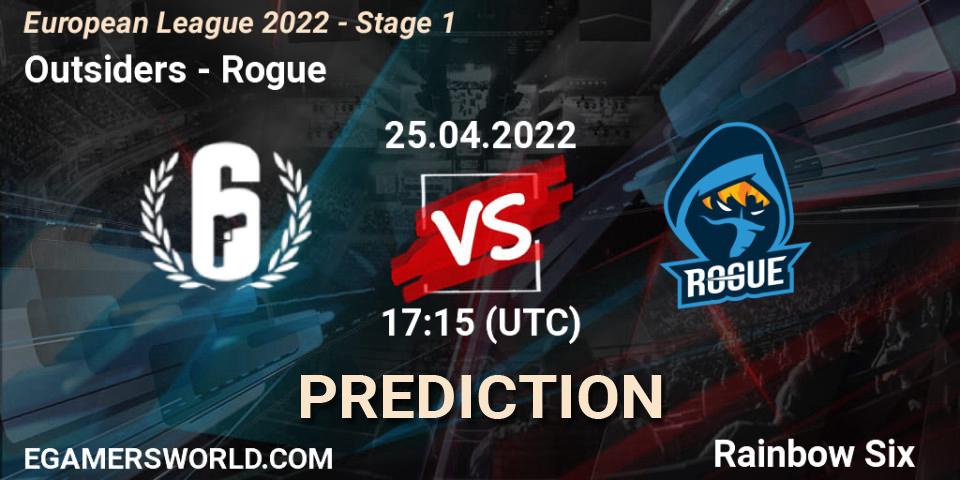 Pronósticos Outsiders - Rogue. 25.04.2022 at 16:00. European League 2022 - Stage 1 - Rainbow Six