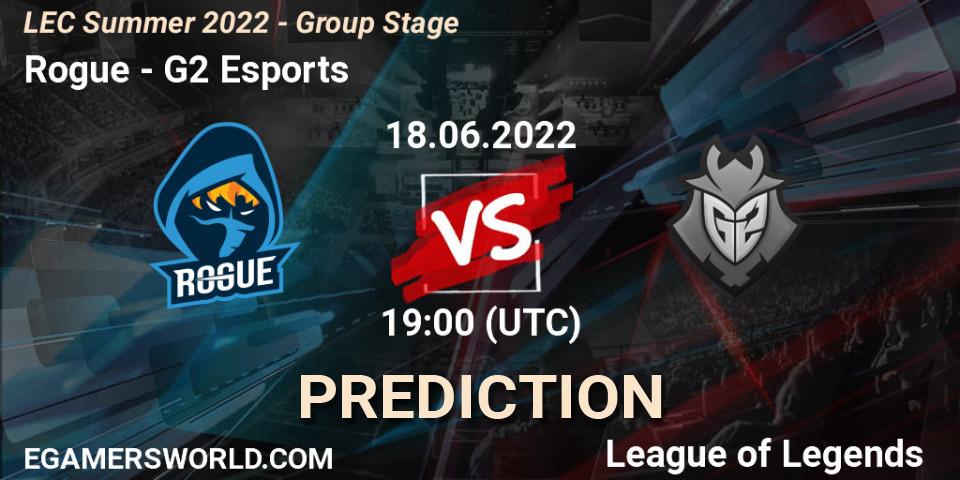 Pronósticos Rogue - G2 Esports. 18.06.2022 at 19:00. LEC Summer 2022 - Group Stage - LoL