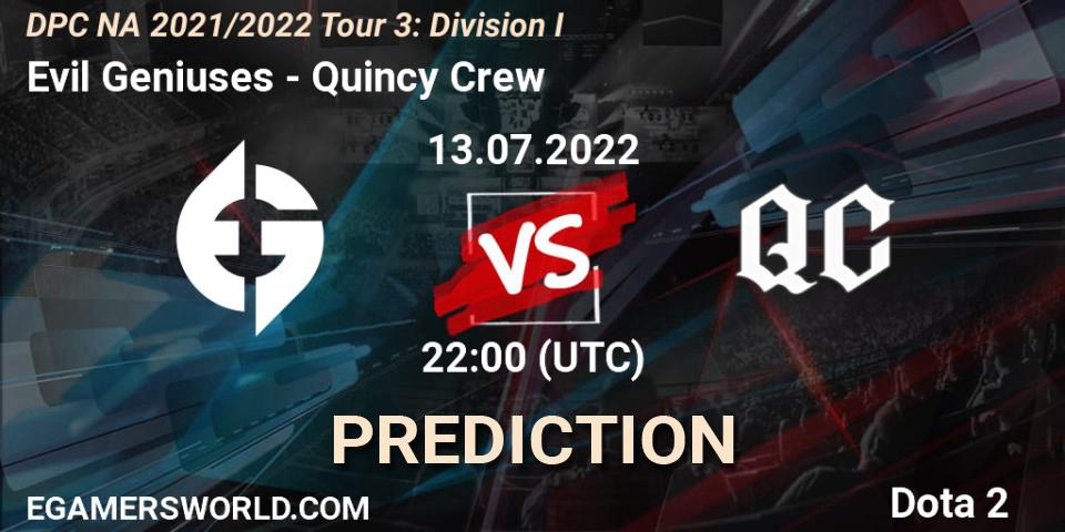 Pronósticos Evil Geniuses - Quincy Crew. 13.07.22. DPC NA 2021/2022 Tour 3: Division I - Dota 2