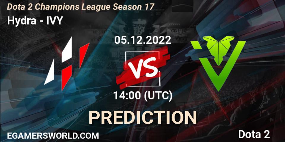 Pronósticos Hydra - IVY. 05.12.2022 at 14:00. Dota 2 Champions League Season 17 - Dota 2