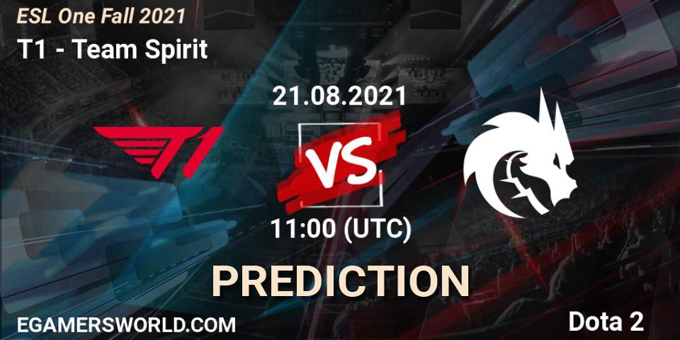 Pronósticos T1 - Team Spirit. 21.08.2021 at 11:45. ESL One Fall 2021 - Dota 2