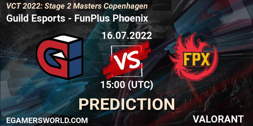 Pronósticos Guild Esports - FunPlus Phoenix. 16.07.2022 at 15:15. VCT 2022: Stage 2 Masters Copenhagen - VALORANT