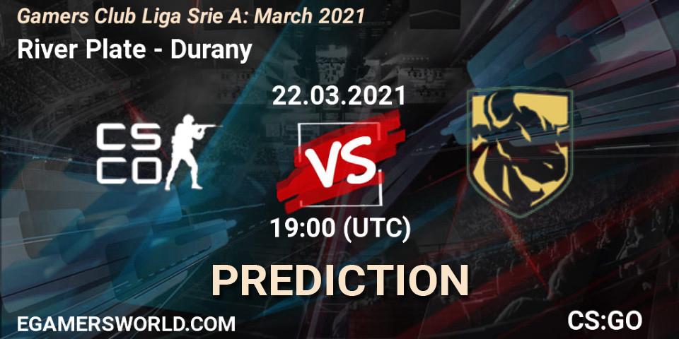 Pronósticos River Plate - Durany. 22.03.2021 at 19:00. Gamers Club Liga Série A: March 2021 - Counter-Strike (CS2)