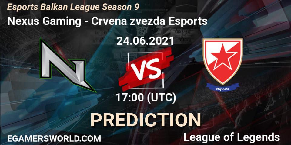 Pronósticos Nexus Gaming - Crvena zvezda Esports. 24.06.2021 at 17:00. Esports Balkan League Season 9 - LoL