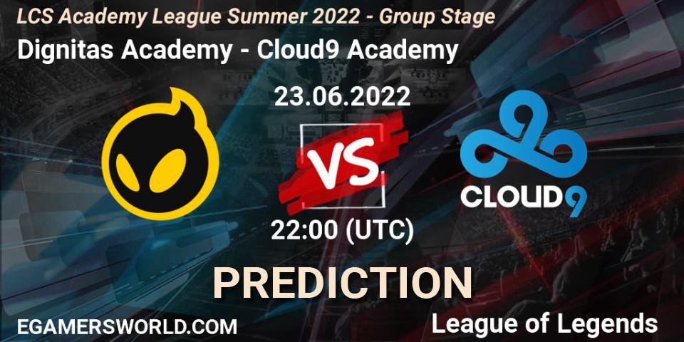 Pronósticos Dignitas Academy - Cloud9 Academy. 23.06.22. LCS Academy League Summer 2022 - Group Stage - LoL