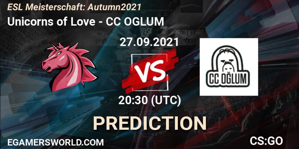 Pronósticos Unicorns of Love - CC OGLUM. 27.09.2021 at 20:30. ESL Meisterschaft: Autumn 2021 - Counter-Strike (CS2)