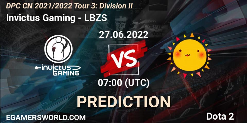 Pronósticos Invictus Gaming - LBZS. 27.06.2022 at 08:00. DPC CN 2021/2022 Tour 3: Division II - Dota 2